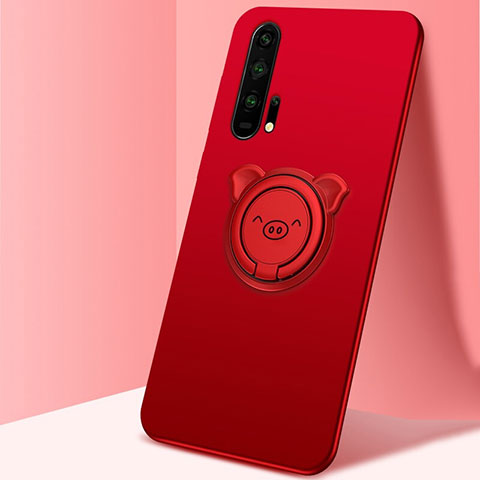 Silikon Hülle Handyhülle Ultra Dünn Schutzhülle Tasche Silikon mit Magnetisch Fingerring Ständer T03 für Huawei Honor 20 Pro Rot