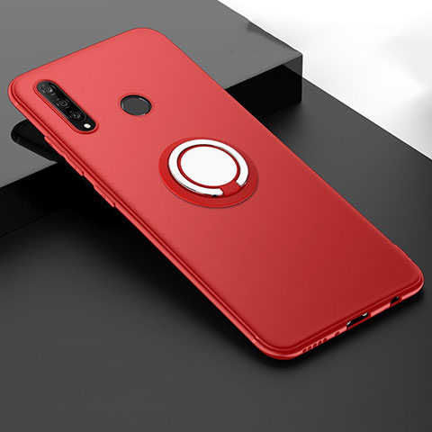 Silikon Hülle Handyhülle Ultra Dünn Schutzhülle Tasche Silikon mit Magnetisch Fingerring Ständer T04 für Huawei Nova 4e Rot
