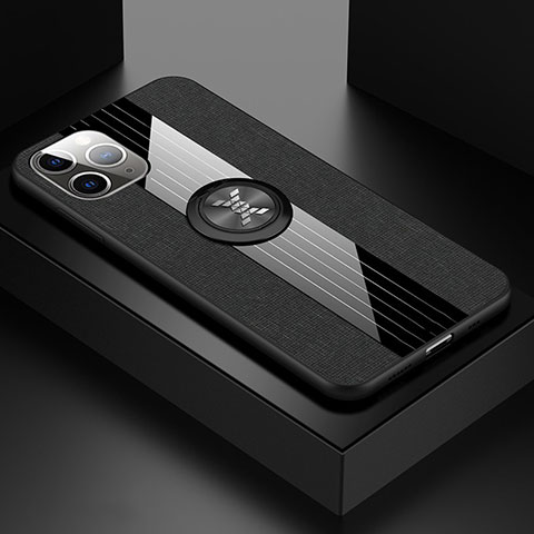 Silikon Hülle Handyhülle Ultra Dünn Schutzhülle Tasche Silikon mit Magnetisch Fingerring Ständer T06 für Apple iPhone 11 Pro Schwarz