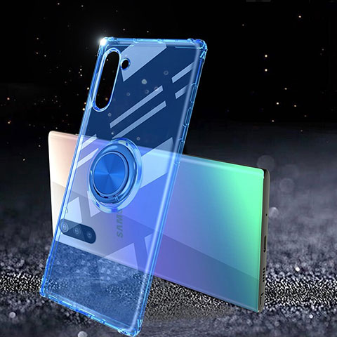 Silikon Hülle Handyhülle Ultradünn Schutzhülle Flexible Tasche Durchsichtig Transparent mit Magnetisch Fingerring Ständer C01 für Samsung Galaxy Note 10 5G Blau