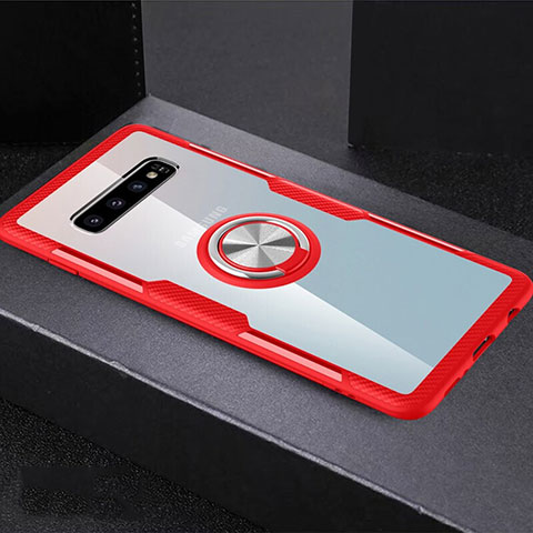 Silikon Hülle Handyhülle Ultradünn Schutzhülle Flexible Tasche Durchsichtig Transparent mit Magnetisch Fingerring Ständer C01 für Samsung Galaxy S10 Plus Rot