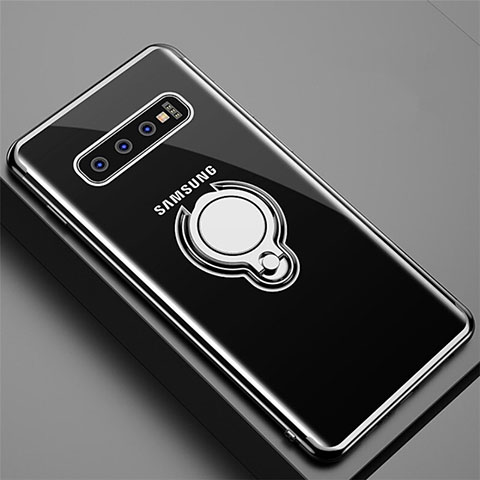 Silikon Hülle Handyhülle Ultradünn Schutzhülle Flexible Tasche Durchsichtig Transparent mit Magnetisch Fingerring Ständer C02 für Samsung Galaxy S10 5G Schwarz