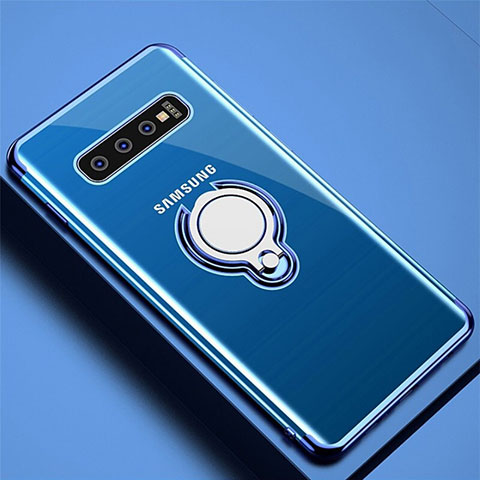 Silikon Hülle Handyhülle Ultradünn Schutzhülle Flexible Tasche Durchsichtig Transparent mit Magnetisch Fingerring Ständer C02 für Samsung Galaxy S10 Plus Blau