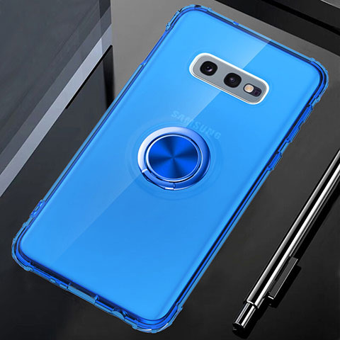 Silikon Hülle Handyhülle Ultradünn Schutzhülle Flexible Tasche Durchsichtig Transparent mit Magnetisch Fingerring Ständer C02 für Samsung Galaxy S10e Blau