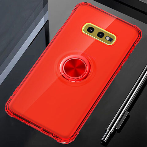 Silikon Hülle Handyhülle Ultradünn Schutzhülle Flexible Tasche Durchsichtig Transparent mit Magnetisch Fingerring Ständer C02 für Samsung Galaxy S10e Rot