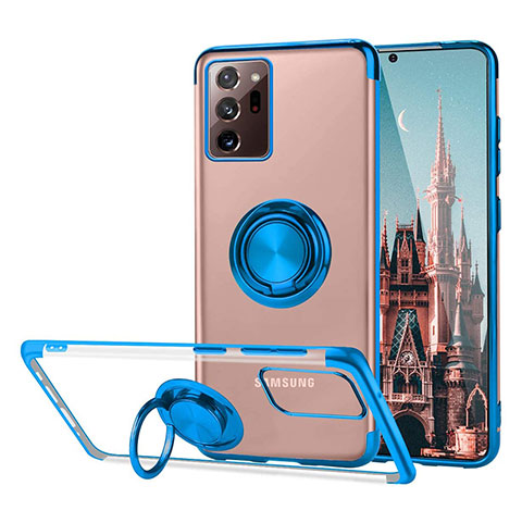 Silikon Hülle Handyhülle Ultradünn Schutzhülle Flexible Tasche Durchsichtig Transparent mit Magnetisch Fingerring Ständer S01 für Samsung Galaxy Note 20 Ultra 5G Blau