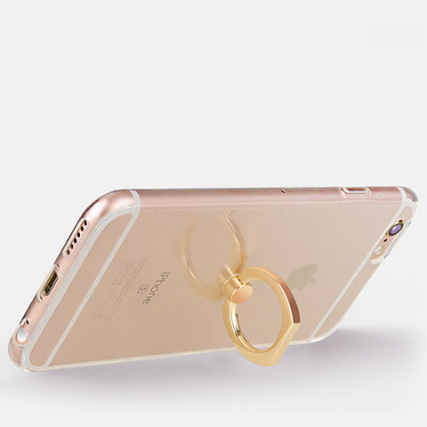 Silikon Hülle Handyhülle Ultradünn Schutzhülle Tasche Durchsichtig Transparent mit Fingerring Ständer S01 für Apple iPhone 6S Gold
