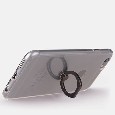 Silikon Hülle Handyhülle Ultradünn Schutzhülle Tasche Durchsichtig Transparent mit Fingerring Ständer S01 für Apple iPhone 6S Schwarz
