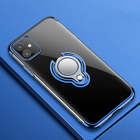 Silikon Hülle Handyhülle Ultradünn Schutzhülle Tasche Durchsichtig Transparent mit Magnetisch Fingerring Ständer C01 für Apple iPhone 11 Blau