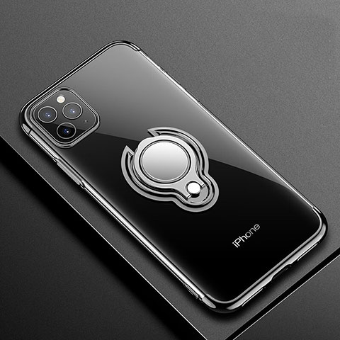 Silikon Hülle Handyhülle Ultradünn Schutzhülle Tasche Durchsichtig Transparent mit Magnetisch Fingerring Ständer C01 für Apple iPhone 11 Pro Max Schwarz