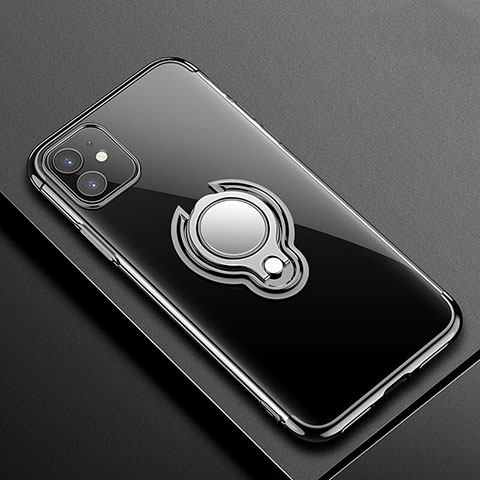 Silikon Hülle Handyhülle Ultradünn Schutzhülle Tasche Durchsichtig Transparent mit Magnetisch Fingerring Ständer C01 für Apple iPhone 11 Schwarz