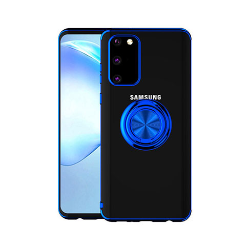 Silikon Hülle Handyhülle Ultradünn Schutzhülle Tasche Durchsichtig Transparent mit Magnetisch Fingerring Ständer C01 für Samsung Galaxy S20 5G Blau