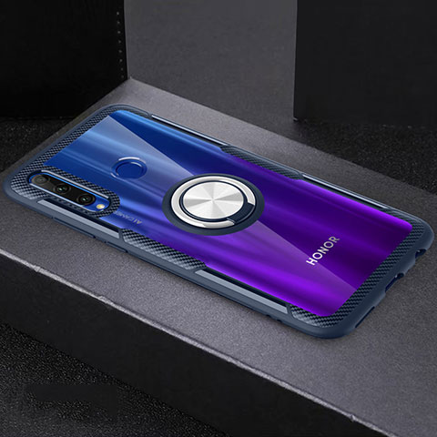Silikon Hülle Handyhülle Ultradünn Schutzhülle Tasche Durchsichtig Transparent mit Magnetisch Fingerring Ständer C02 für Huawei Honor 20 Lite Blau