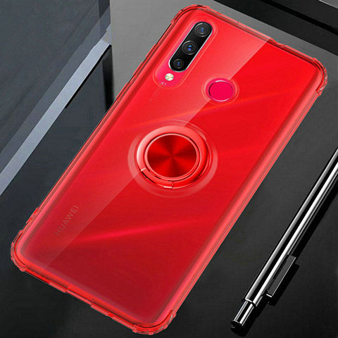 Silikon Hülle Handyhülle Ultradünn Schutzhülle Tasche Durchsichtig Transparent mit Magnetisch Fingerring Ständer C02 für Huawei P30 Lite New Edition Rot