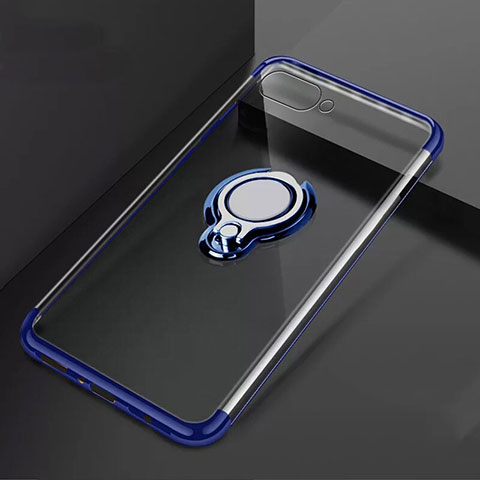 Silikon Hülle Handyhülle Ultradünn Schutzhülle Tasche Durchsichtig Transparent mit Magnetisch Fingerring Ständer C02 für Oppo RX17 Neo Blau