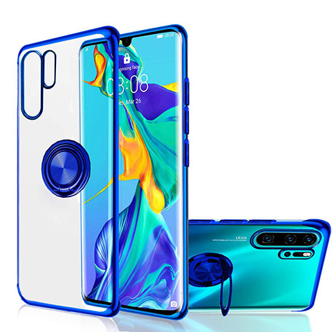 Silikon Hülle Handyhülle Ultradünn Schutzhülle Tasche Durchsichtig Transparent mit Magnetisch Fingerring Ständer C04 für Huawei P30 Pro New Edition Blau