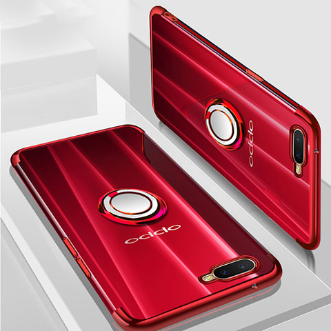 Silikon Hülle Handyhülle Ultradünn Schutzhülle Tasche Durchsichtig Transparent mit Magnetisch Fingerring Ständer S01 für Oppo R15X Rot