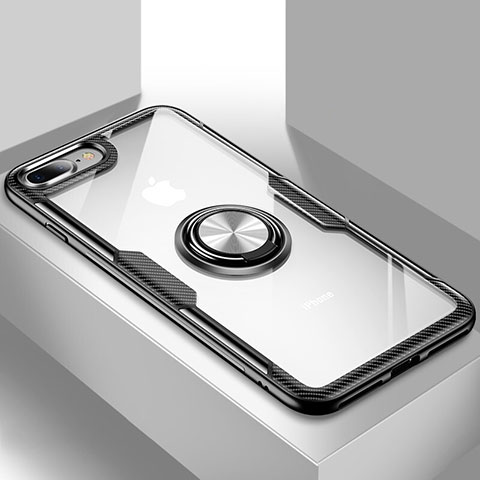 Silikon Hülle Handyhülle Ultradünn Schutzhülle Tasche Durchsichtig Transparent mit Ständer S01 für Apple iPhone 8 Plus Schwarz