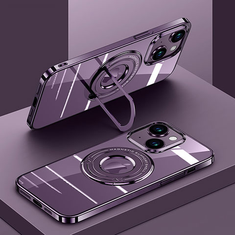 Silikon Hülle Handyhülle Ultradünn Tasche mit Mag-Safe Magnetic Magnetisch Durchsichtig Transparent AC1 für Apple iPhone 14 Violett