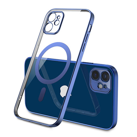 Silikon Hülle Handyhülle Ultradünn Tasche mit Mag-Safe Magnetic Magnetisch Durchsichtig Transparent M01 für Apple iPhone 12 Blau