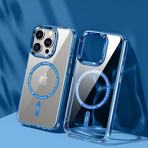 Silikon Hülle Handyhülle Ultradünn Tasche mit Mag-Safe Magnetic Magnetisch Durchsichtig Transparent TB1 für Apple iPhone 13 Pro Max Blau