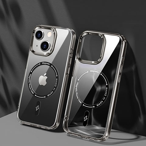 Silikon Hülle Handyhülle Ultradünn Tasche mit Mag-Safe Magnetic Magnetisch Durchsichtig Transparent TB1 für Apple iPhone 14 Grau