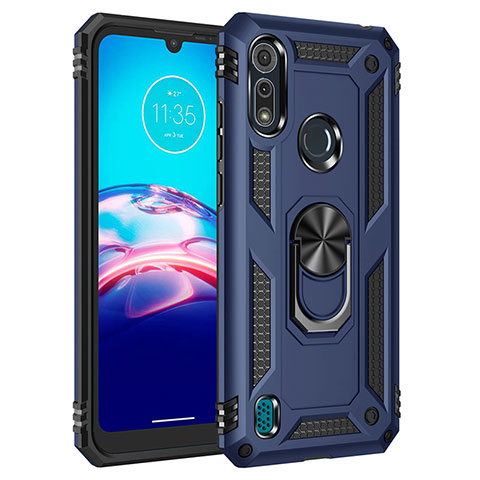 Silikon Hülle Handyhülle und Kunststoff Schutzhülle Hartschalen Tasche mit Magnetisch Fingerring Ständer für Motorola Moto E6s (2020) Blau