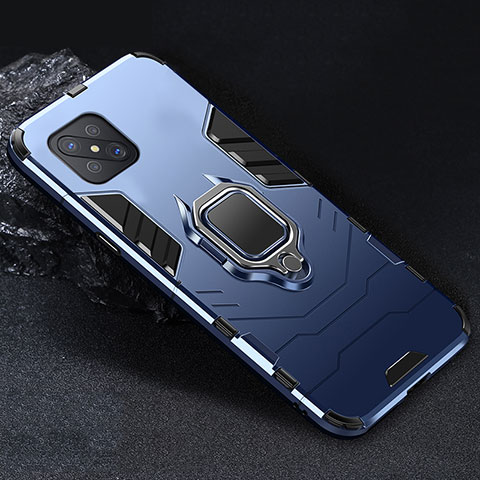 Silikon Hülle Handyhülle und Kunststoff Schutzhülle Hartschalen Tasche mit Magnetisch Fingerring Ständer für Oppo Reno4 Z 5G Blau