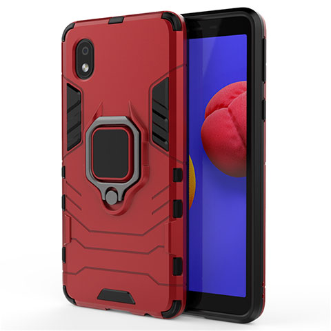 Silikon Hülle Handyhülle und Kunststoff Schutzhülle Hartschalen Tasche mit Magnetisch Fingerring Ständer für Samsung Galaxy M01 Core Rot