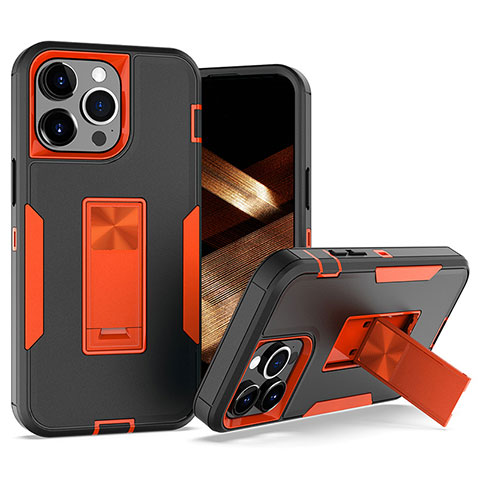 Silikon Hülle Handyhülle und Kunststoff Schutzhülle Hartschalen Tasche mit Magnetisch Fingerring Ständer J03S für Apple iPhone 13 Pro Max Orange