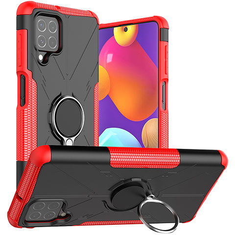 Silikon Hülle Handyhülle und Kunststoff Schutzhülle Hartschalen Tasche mit Magnetisch Fingerring Ständer JX1 für Samsung Galaxy M62 4G Rot