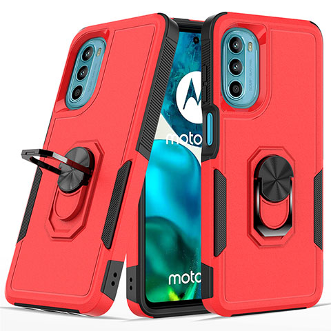 Silikon Hülle Handyhülle und Kunststoff Schutzhülle Hartschalen Tasche mit Magnetisch Fingerring Ständer MQ1 für Motorola MOTO G52 Rot