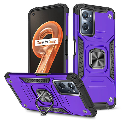 Silikon Hülle Handyhülle und Kunststoff Schutzhülle Hartschalen Tasche mit Magnetisch Fingerring Ständer MQ1 für Oppo A96 4G Violett