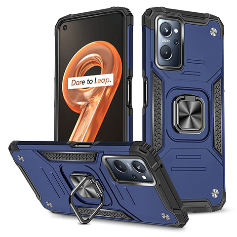 Silikon Hülle Handyhülle und Kunststoff Schutzhülle Hartschalen Tasche mit Magnetisch Fingerring Ständer MQ1 für Realme 9i 4G Blau