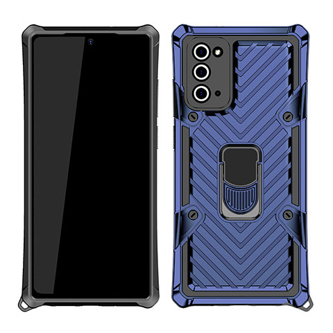 Silikon Hülle Handyhülle und Kunststoff Schutzhülle Hartschalen Tasche mit Magnetisch Fingerring Ständer N03 für Samsung Galaxy Note 20 5G Blau