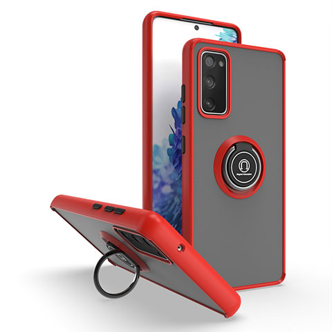 Silikon Hülle Handyhülle und Kunststoff Schutzhülle Hartschalen Tasche mit Magnetisch Fingerring Ständer QW2 für Samsung Galaxy S20 Lite 5G Rot