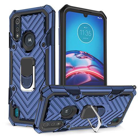 Silikon Hülle Handyhülle und Kunststoff Schutzhülle Hartschalen Tasche mit Magnetisch Fingerring Ständer S01 für Motorola Moto E6s (2020) Blau