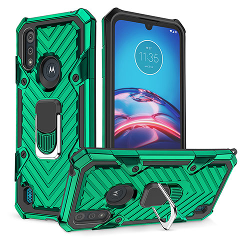 Silikon Hülle Handyhülle und Kunststoff Schutzhülle Hartschalen Tasche mit Magnetisch Fingerring Ständer S01 für Motorola Moto E6s (2020) Grün
