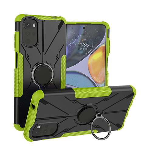 Silikon Hülle Handyhülle und Kunststoff Schutzhülle Hartschalen Tasche mit Magnetisch Fingerring Ständer S01 für Motorola Moto G22 Grün