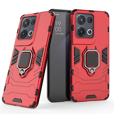 Silikon Hülle Handyhülle und Kunststoff Schutzhülle Hartschalen Tasche mit Magnetisch Fingerring Ständer S01 für Oppo Reno9 Pro 5G Rot