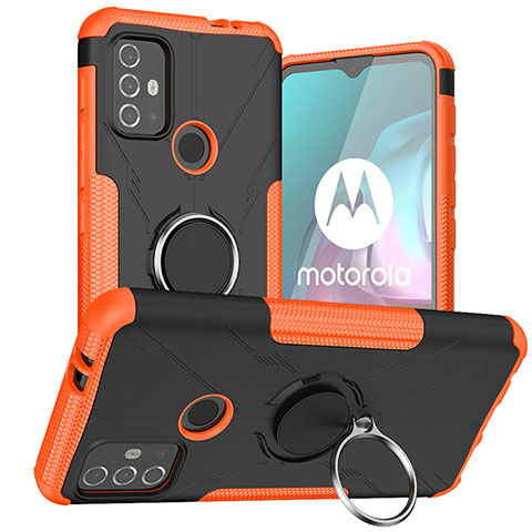 Silikon Hülle Handyhülle und Kunststoff Schutzhülle Hartschalen Tasche mit Magnetisch Fingerring Ständer S02 für Motorola Moto G30 Orange