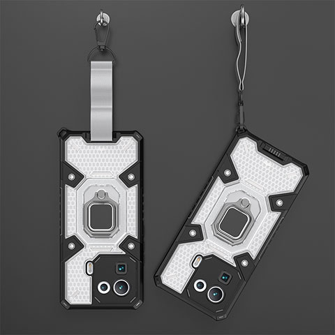 Silikon Hülle Handyhülle und Kunststoff Schutzhülle Hartschalen Tasche mit Magnetisch Fingerring Ständer S02 für Xiaomi Mi 11 Pro 5G Weiß