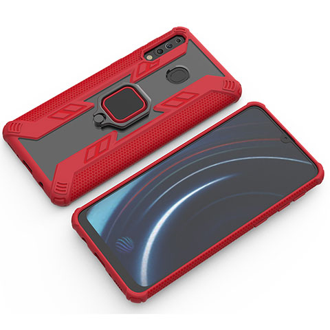 Silikon Hülle Handyhülle und Kunststoff Schutzhülle Hartschalen Tasche mit Magnetisch Fingerring Ständer S03 für Samsung Galaxy A40s Rot