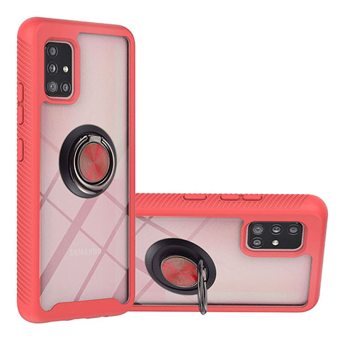 Silikon Hülle Handyhülle und Kunststoff Schutzhülle Hartschalen Tasche mit Magnetisch Fingerring Ständer YB1 für Samsung Galaxy A51 4G Rot