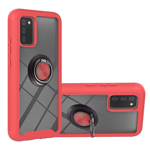 Silikon Hülle Handyhülle und Kunststoff Schutzhülle Hartschalen Tasche mit Magnetisch Fingerring Ständer ZJ5 für Samsung Galaxy A02s Rot