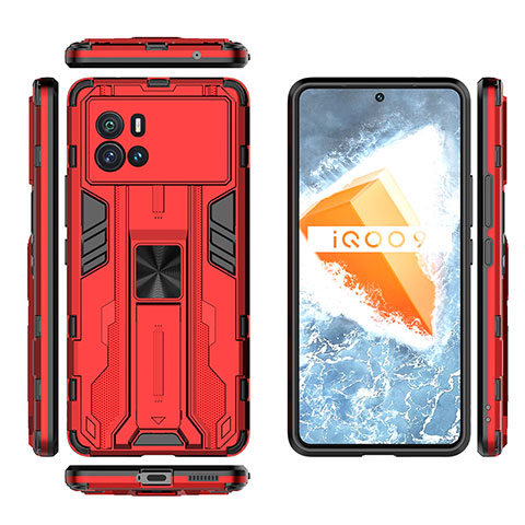 Silikon Hülle Handyhülle und Kunststoff Schutzhülle Hartschalen Tasche mit Magnetisch Ständer A03 für Vivo iQOO 9 Pro 5G Rot