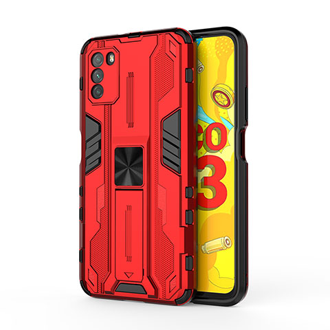 Silikon Hülle Handyhülle und Kunststoff Schutzhülle Hartschalen Tasche mit Magnetisch Ständer KC1 für Xiaomi Poco M3 Rot
