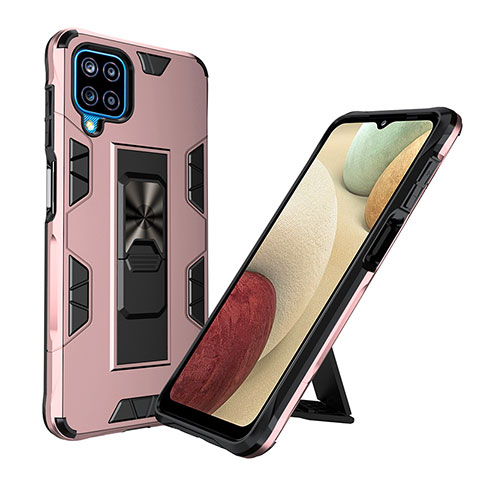 Silikon Hülle Handyhülle und Kunststoff Schutzhülle Hartschalen Tasche mit Magnetisch Ständer MQ1 für Samsung Galaxy A12 5G Rosegold
