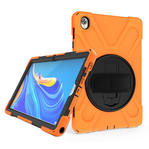 Silikon Hülle Handyhülle und Kunststoff Schutzhülle Hartschalen Tasche mit Ständer A01 für Huawei MatePad 10.8 Orange