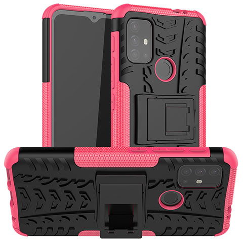 Silikon Hülle Handyhülle und Kunststoff Schutzhülle Hartschalen Tasche mit Ständer A01 für Motorola Moto G10 Power Pink